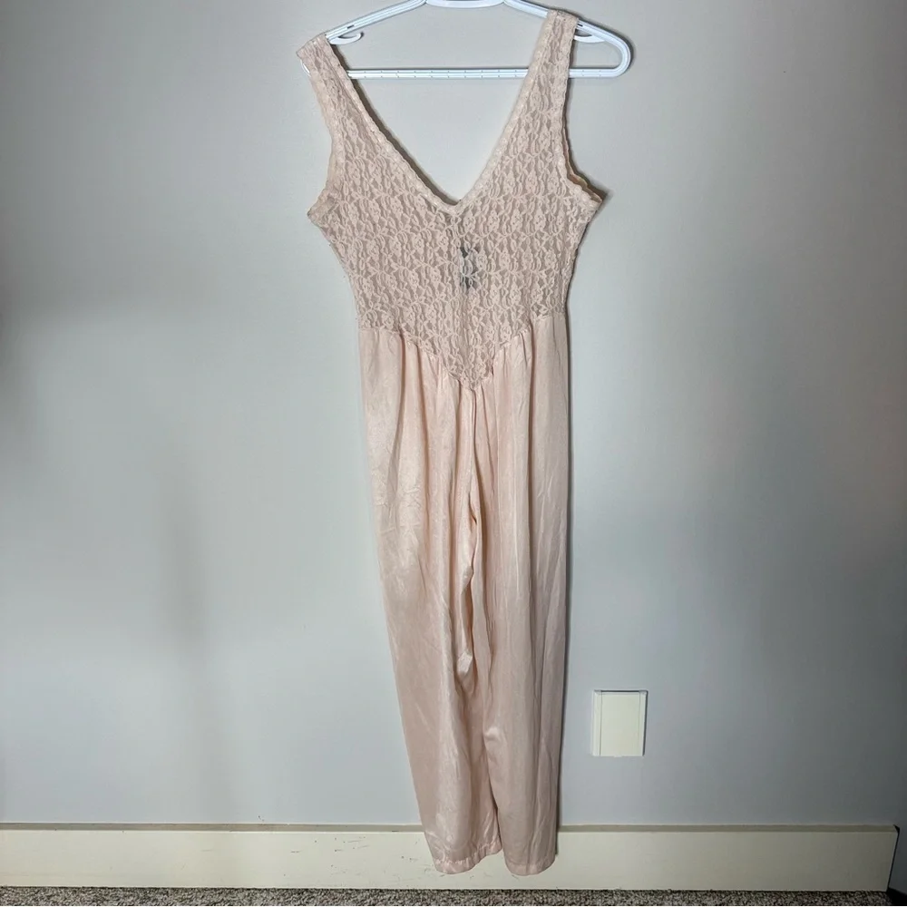UNDERCOVER WEAR Vintage Pale Pink Boudoir Romper Jumpsuit Pants Slip Size Medium - Picture 8 of 12